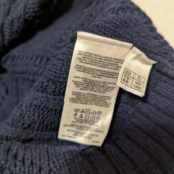 NWT Brooks Brothers Men's Merino Wool Blend Zip Up Cable Knit Sweater Navy XL - Picture 11 of 11